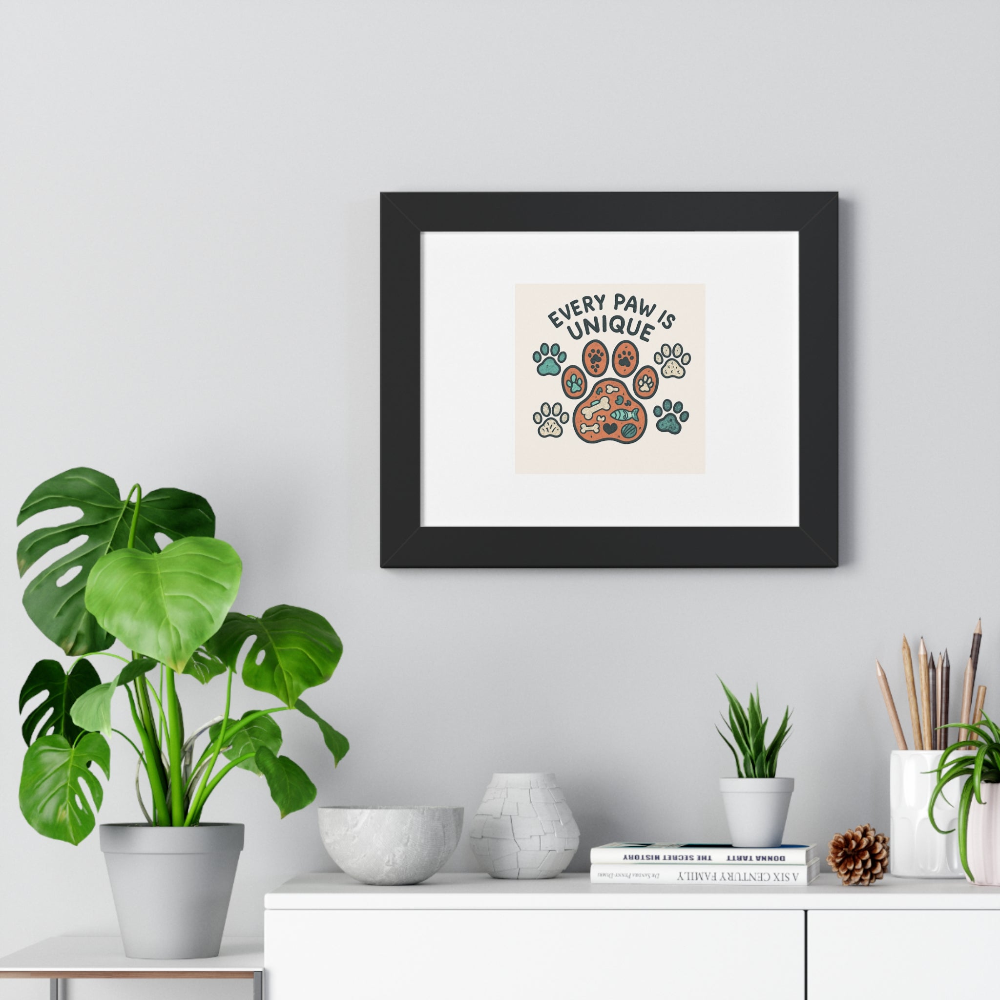 Framed Pet Lovers Poster, Unique Dog Paw Wall Art - PawsFusion-Lifestyle-Image
