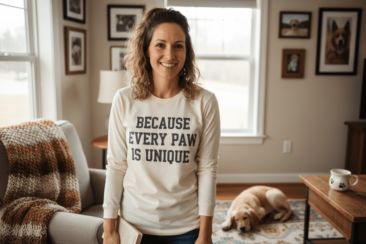 Unisex Long Sleeve T-Shirt with Unique Paw Print Design. A perfect gift! - PawsFusion-Lifestyle-Image